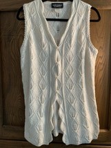 Vintage Parkhurst Women&#39;s Button Front Knit Cream Vest Size Medium Boho ... - $23.75