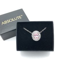 ABSOLUTE pink CZ oval pendant necklace - HSN sterling silver big faceted stone - £22.37 GBP