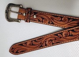 NEW Western Leather Belt Tooled Floral Tan Ranger Rodeo Spiritual Size 38 - £23.32 GBP