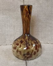 Funky 7 Inch Amber Brown Tortoise Shell Glass Vase w Bulbous Base Spotte... - $23.76