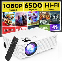 Mini Video Projector With 6500 Lumens, Supports 1080P, Portable Outdoor Movie - £44.47 GBP