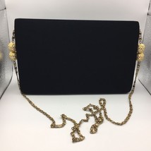 Vintage Courtenay Black Velvet Purse Prom Evening Bag Gold Chain Pearl Bead - $39.99