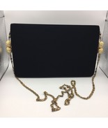 Vintage Courtenay Black Velvet Purse Prom Evening Bag Gold Chain Pearl Bead - £31.46 GBP