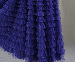 Purple Dotted Tiered Tulle Maxi Skirt Women Plus Size Long Tulle Skirt image 4