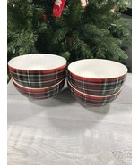 222 fifth Wexford Red Tartan Plaid Rice Soup Bowl Set 4~NEW ~ - £30.85 GBP