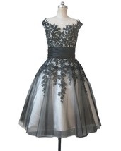 Kivary Beaded Short Gothic Sheer Tulle Champagne and Black Lace Prom Dresses US  - £111.46 GBP
