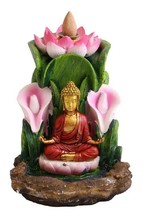 Buddha Lotus Backflow Cone Incense Burner Hands Raised Abhaya Mudra 6&quot; H Multi - £25.33 GBP