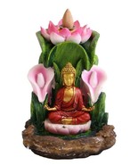 Buddha Lotus Backflow Cone Incense Burner Hands Raised Abhaya Mudra 6&quot; H... - £24.92 GBP