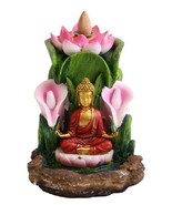 Buddha Lotus Backflow Cone Incense Burner Hands Raised Abhaya Mudra 6&quot; H... - $31.68