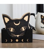 Wiccan Mystic Mog Black Cat Face With Crescent Moon Triple Goddess Coast... - $27.34 CAD