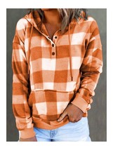 2022 New In Plaid Snap Button Women Hoodies Long Sleeve Drawstring Pullover Swea - £91.55 GBP