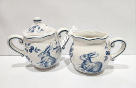 Easter Maxcera Blue &amp; White Bunny Rabbit Sugar Bowl &amp; Creamer NEW - £39.95 GBP