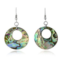 Ocean Elegance Abalone Shell Discs with Round Cut-Out Dangle Earrings - £8.09 GBP