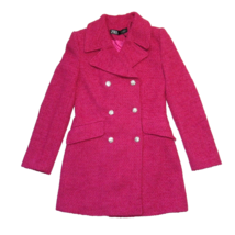 NWT ZARA Double-Breasted Textured Tweed Coat in Pink Rhinestone Button Jacket XS - £63.23 GBP