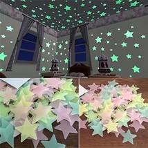 100 pcs Glow In The Dark 3D Luminous Stars Decorative Wall Ceiling Stickers - $4.94