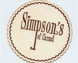 Simpson&#39;s of Carmel Paper Coaster Carmel California  - £7.93 GBP