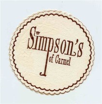 Simpson&#39;s of Carmel Paper Coaster Carmel California  - £7.91 GBP