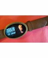 TRUMP 2020 Epoxy Belt Buckle  -DRAIN THE SWAMP &amp; Brown Bonded Leather Belt - $362.81 MXN