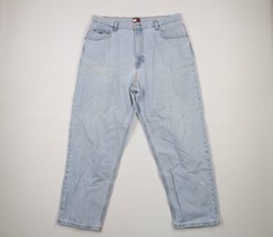 Vintage 90s Tommy Hilfiger Mens 38x30 Distressed Spell Out Baggy Wide Leg Jeans - £79.34 GBP
