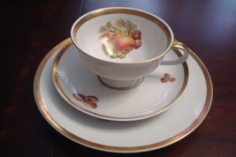 JAEGER (Germany)-TRIO cup, saucer &amp; dessert plate, Harvest pattern [95b] - $54.87