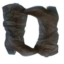 Qupid Mid Calf Western Cowboy Boots Brown Cowgirl Roper Slouchy Womens Size 8.5 - £23.82 GBP