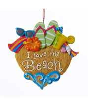 Kurt Adler 4" Resin "I Love The Beach" Heart Coastal Christmas Ornament J1436 - £7.09 GBP