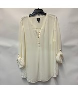 JM Collection Womens Plus 2X Eggshell Button Roll Tab Sleeve Top NWT CC32 - $547.59 MXN
