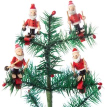 Silver Tree Mini Wooden Santa Skiing Clip Ornaments Set of 4 Table Decor - £9.97 GBP