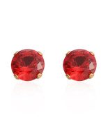 Simulated Gemstone In Goldtone Stud Earrings Ruby CZ Round 6 mm Faceted ... - $4.49