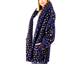 BumbleBella Jill Martin Sherpa Shawl Collar Button Lounger - NAVY, PETITE M/L - £34.26 GBP