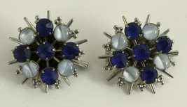 VINTAGE Costume Jewelry Blue Glass Rhinestone Starburst Scatter Brooch Pins - £13.92 GBP