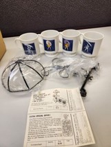 4 Vintage Morton Salt Umbrella Girl Coffee Mugs /Cups With Metal Umbrella Stand - £34.61 GBP