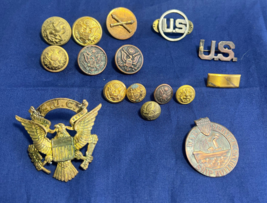 Military Uniform Button Lot W/ Pins SJC Hat Badge WW1 Ship Building Pin ... - $69.25