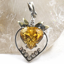 Natural Citrine Heart Cut Diamond 18K Gold 925 Silver Victorian Gemstone Pendant - £140.48 GBP