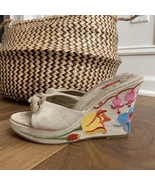 Vintage Y2K Bongo Wedge Sandals Heel Beige Floral Slip On Canvas Embroid... - €30,28 EUR