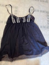 Victoria&#39;s Secret Chiffon Gown Black with Ivory Lace Adjustable Straps sz Large - £20.12 GBP