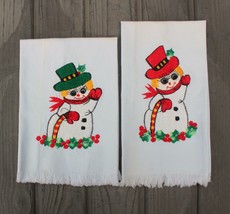 Vintage Christmas Holiday Tea Hand Towel Snowman Embroidery Cotton - £4.70 GBP