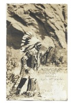 Vintage Unused Black &amp; White Photo Postcard-Native American in Headdress - £6.15 GBP