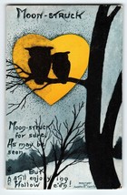 Halloween Postcard Moon Struck Owls Heart Shaped Moon Sandford AMC Vintage 1914 - £102.97 GBP