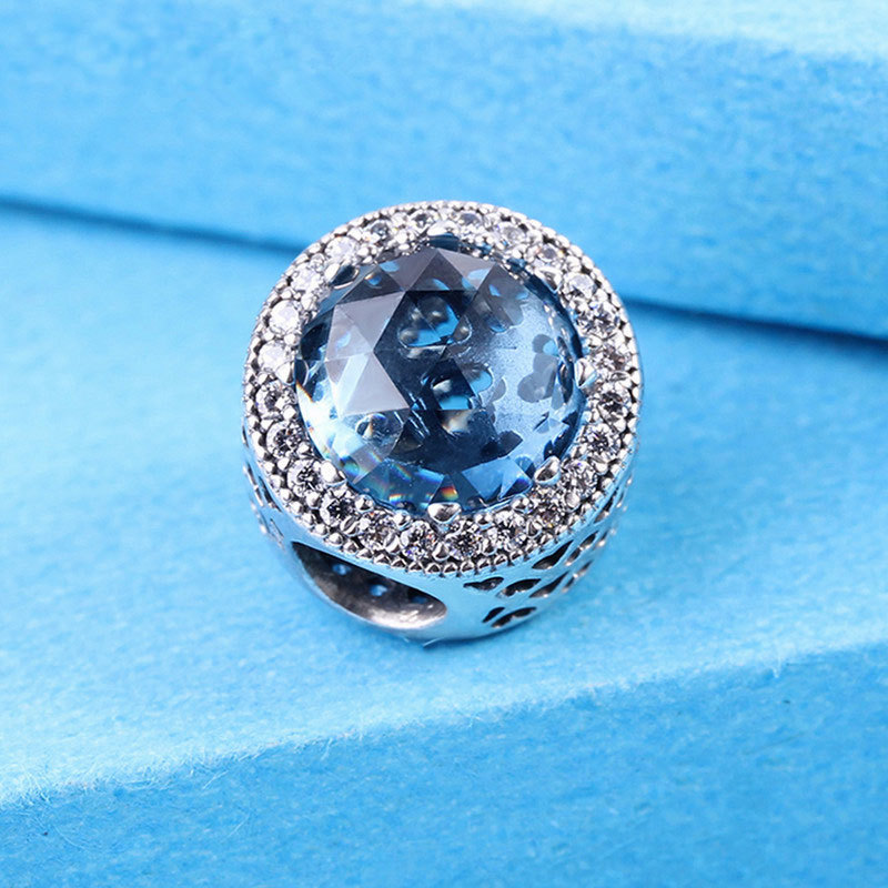 925 Sterling Silver Radiant Hearts with Moonlight Blue Crystal Charm Bead