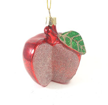 Silver Tree Ornament Bright Red Teacher&#39;s Apple Glass Christmas Red Green 3.5 in - £15.20 GBP