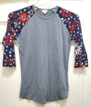 LulaRoe Raglan T-Shirt-XS Women’s Gray With Fireworks On Sleeves - £17.40 GBP