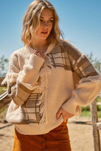 And The Why Plaid Pattern Color Block Fringe Sweater - £45.29 GBP
