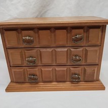 Vintage Wooden Farrington Jewelry Box 3 Drawers Blue Lining 10&quot; X 5 1/4&quot; X 7&quot; - £16.28 GBP