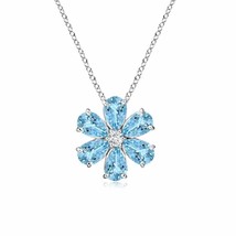 Authenticity Guarantee 
Aquamarine Flower Cluster Pendant with Diamond in 14K... - £760.49 GBP