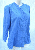 LL Bean Cornflower Blue Eyelet Cotton Top Shirt Blouse Embroidered Flowers Large - £18.75 GBP