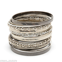 Amrita Singh Beverly Silver &amp; Gunmetal 19 Piece Bangle Set NEW $120 BBAS991 - £47.06 GBP