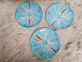 Ikea  Bullra Pattern 8 1/4&quot;  Salad Lunch Plates Turquoise Red Flower  (3) Discon - £13.63 GBP