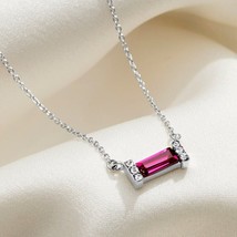 2.00Ct Emerald Cut Simulated Pink Sapphire  Pendant 14K White Gold Plated - £83.92 GBP