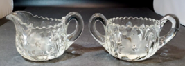 Vintage Set of Cream and Sugar Pressed Cut Glass Sawtooth With Floral Etching - £23.73 GBP